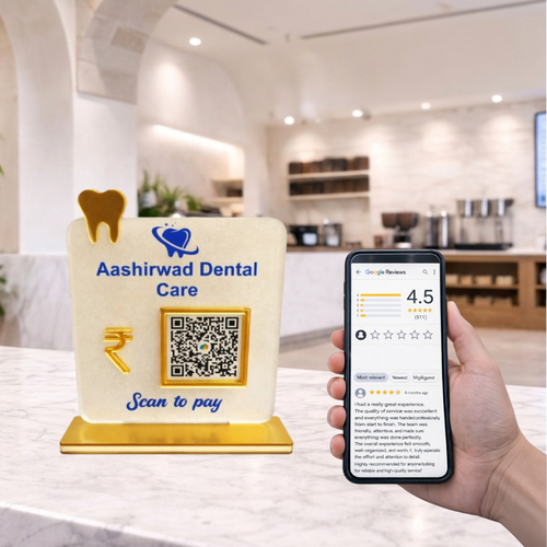 1 QR NFC Enabled Tooth Cut-Out Custom Shape Standee | Dental Clinic Counter for Dental Clinic