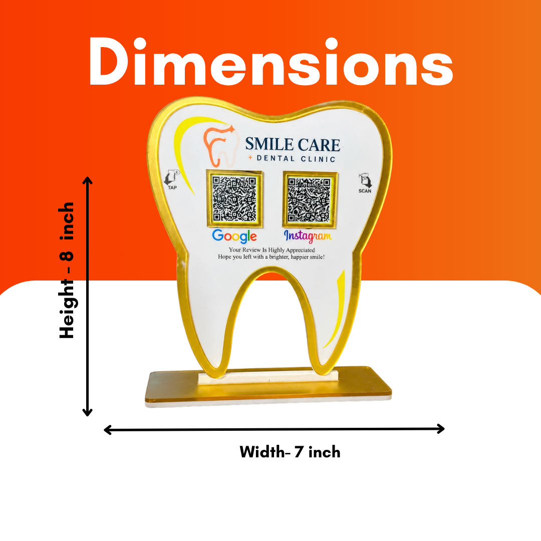 2 QR NFC Enabled Tooth Shape Dental Clinic Review Standee for Dentist Orthodontist Dental Surgeon for Dental Clinic