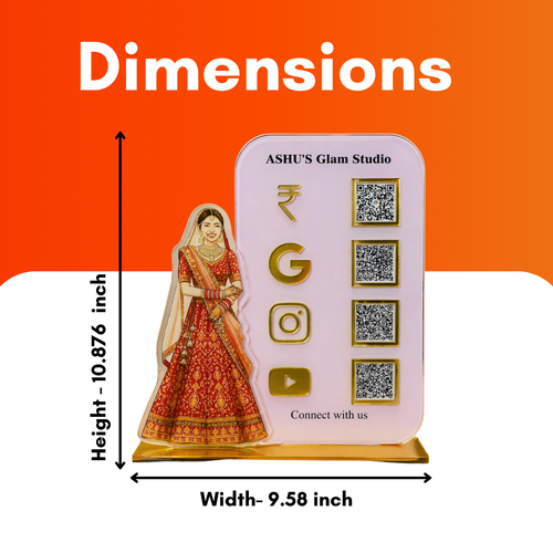 4 QR NFC Enabled Bridal Girl Cut-Out Standee for Boutique Salon Mehendi Artist Makeup Studio & Bridal Shop