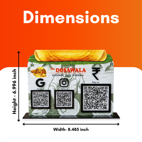 3 QR NFC Enabled Dosa Shape Standee for Restaurant Cafe & South Indian Food Shop For Restaurant & Cafe