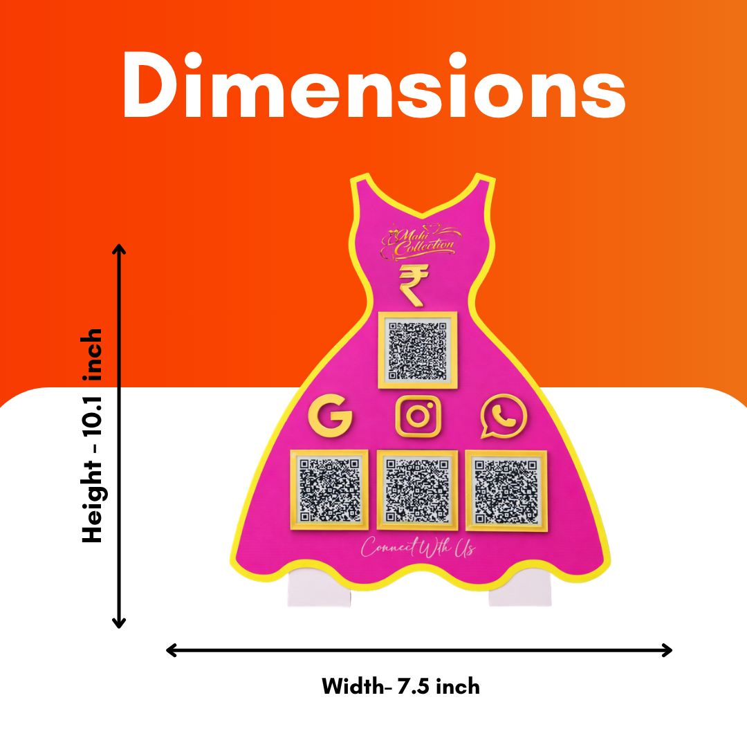4 QR NFC Enabled Dress Gown Shape Table Top Standee for Fashion Boutique  Bridal Collection