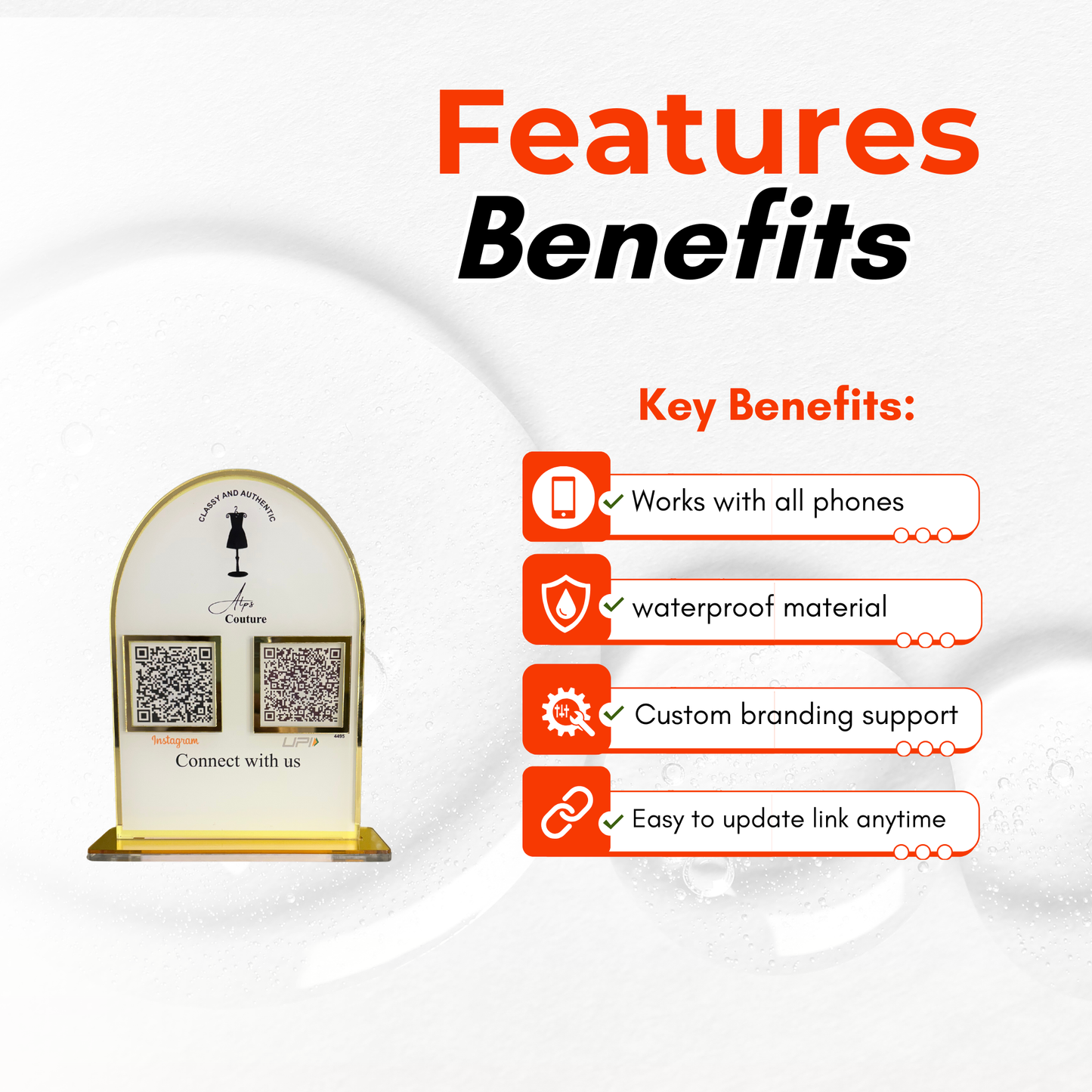 2 QR NFC Enabled Arc Round Shape Golden Border Standee