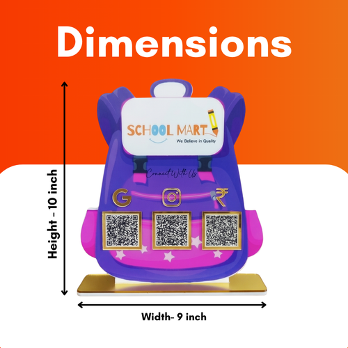 3 QR NFC Enabled School Bag Shape Standee for School Institute & Coaching Center