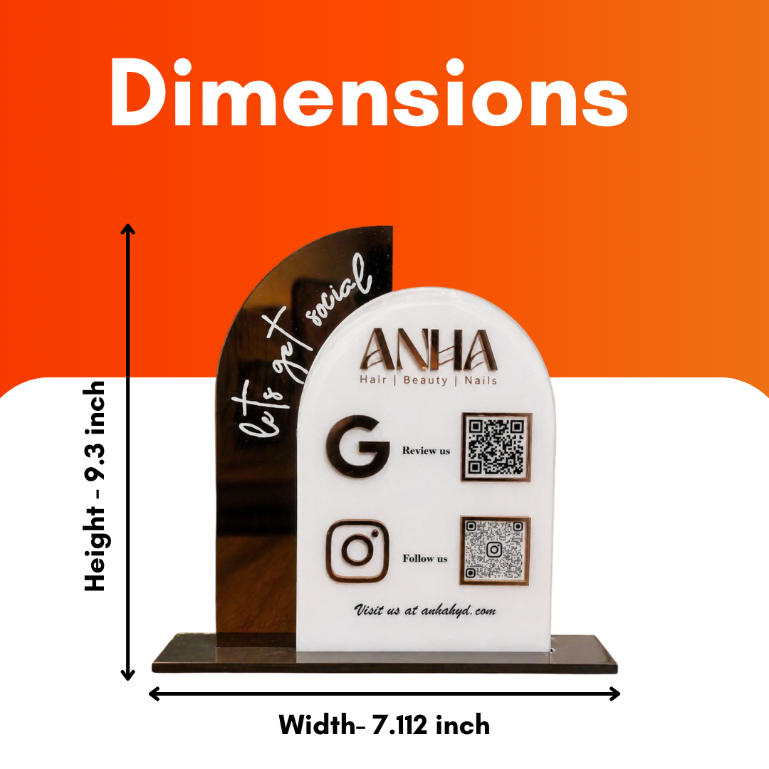 2 QR NFC Enabled Arch Round Shaped Acrylic Standee For Salon and spa