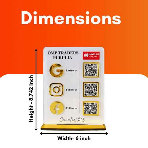 3 QR NFC Enabled Vertical White Acrylic Standee with Golden Icons For Electronics