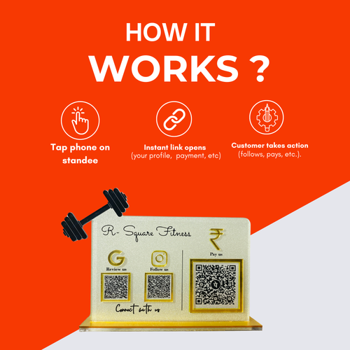 3 QR NFC Enabled Standee with Dumbbell Cutout for Gym & Fitness Studio