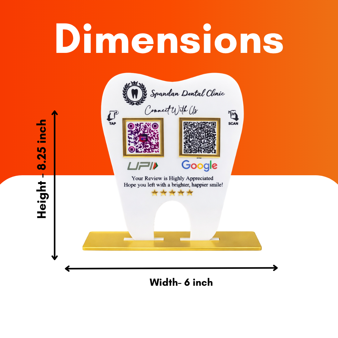2 QR NFC Enabled Tooth Shape White Standee for Dental Clinic