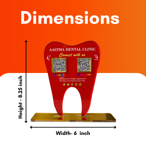 2 QR NFC Enabled Tooth Shape Premium Red Standee for Dental Clinic
