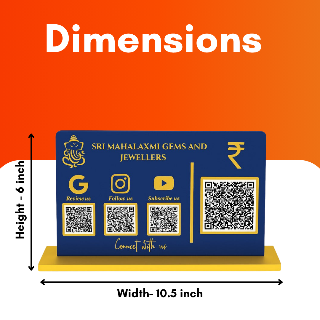 4 QR NFC Enabled Horizontal Blue Colour QR Standee with Payment QR For Jewellers.