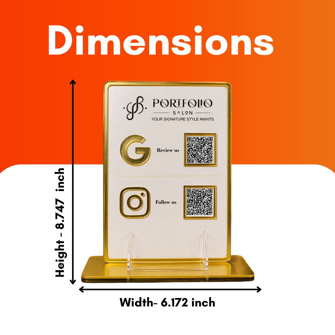 2 QR NFC Enabled Golden Border Standee With Card Stande for Shops Cafes Clinics & Offices For Salon and spa