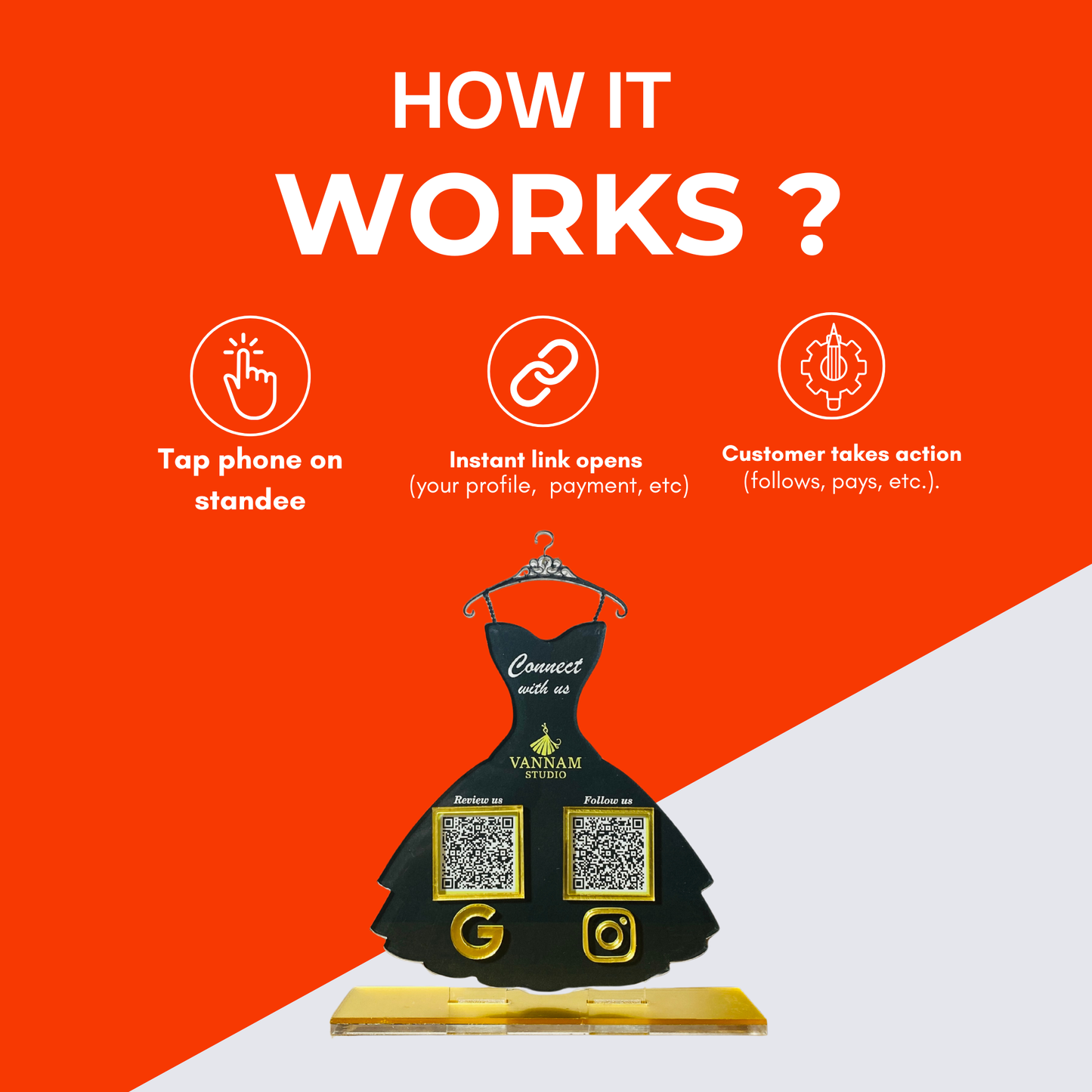 2 QR NFC Enabled Gown Shape Dress Standee | Boutique | Fashion Designer | Clothing Store | Ladies Tailor | Designer Studio