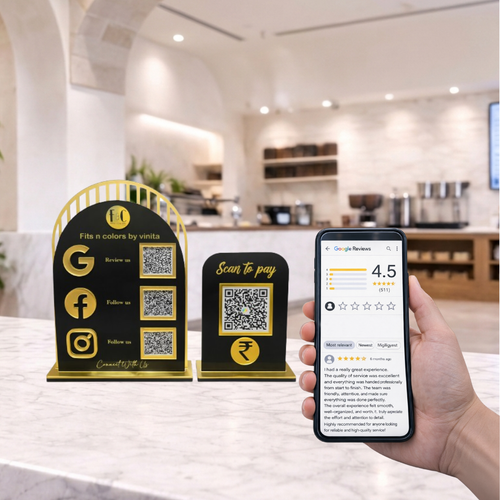 4 QR NFC Enabled Arch & Rounded Rectangle Combo Table Top Standee