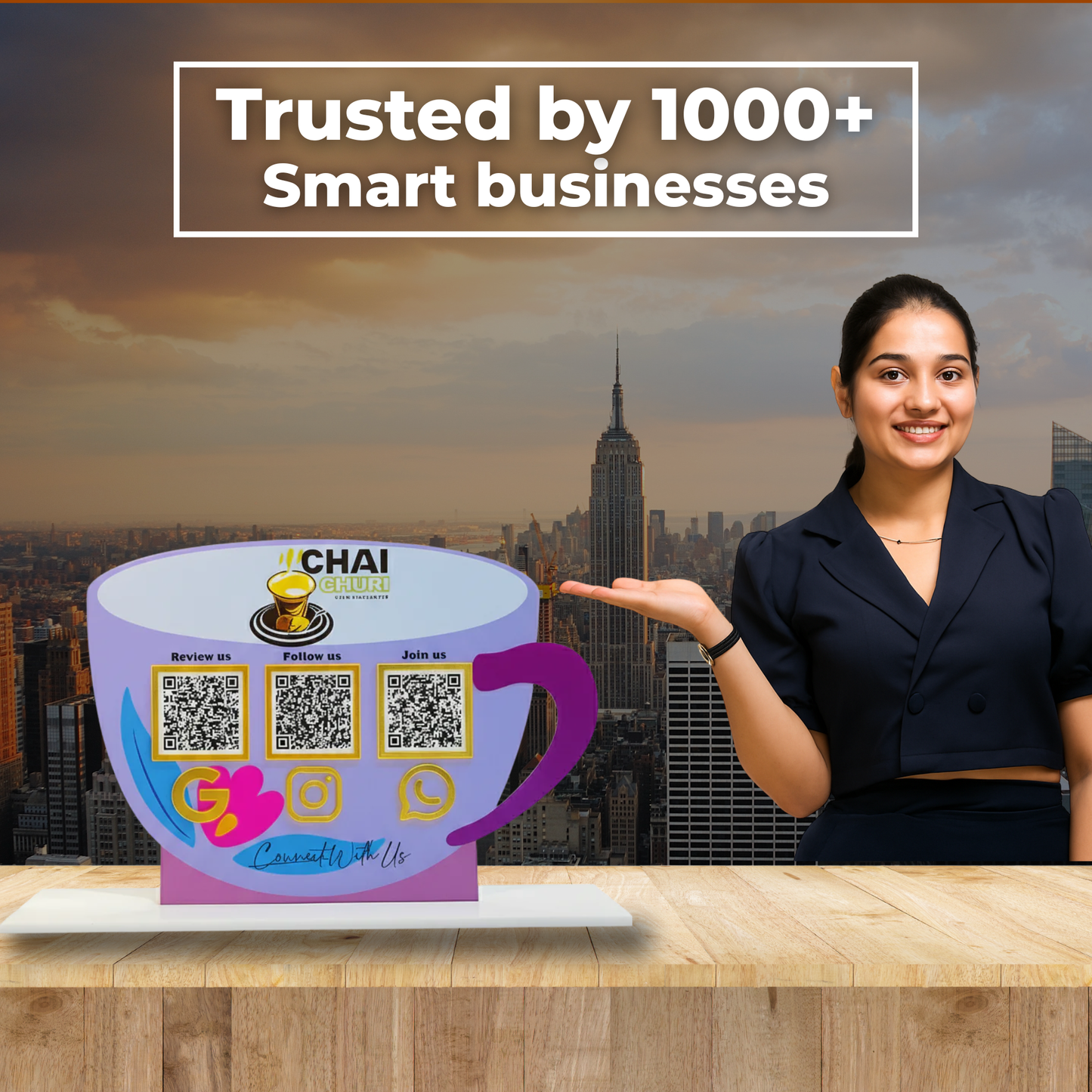 3 QR NFC Enabled Cup Shape Standee for Cafe Tea & Coffee Shop for Restaurant