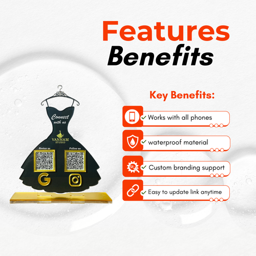 2 QR NFC Enabled Gown Shape Dress Standee | Boutique | Fashion Designer | Clothing Store | Ladies Tailor | Designer Studio