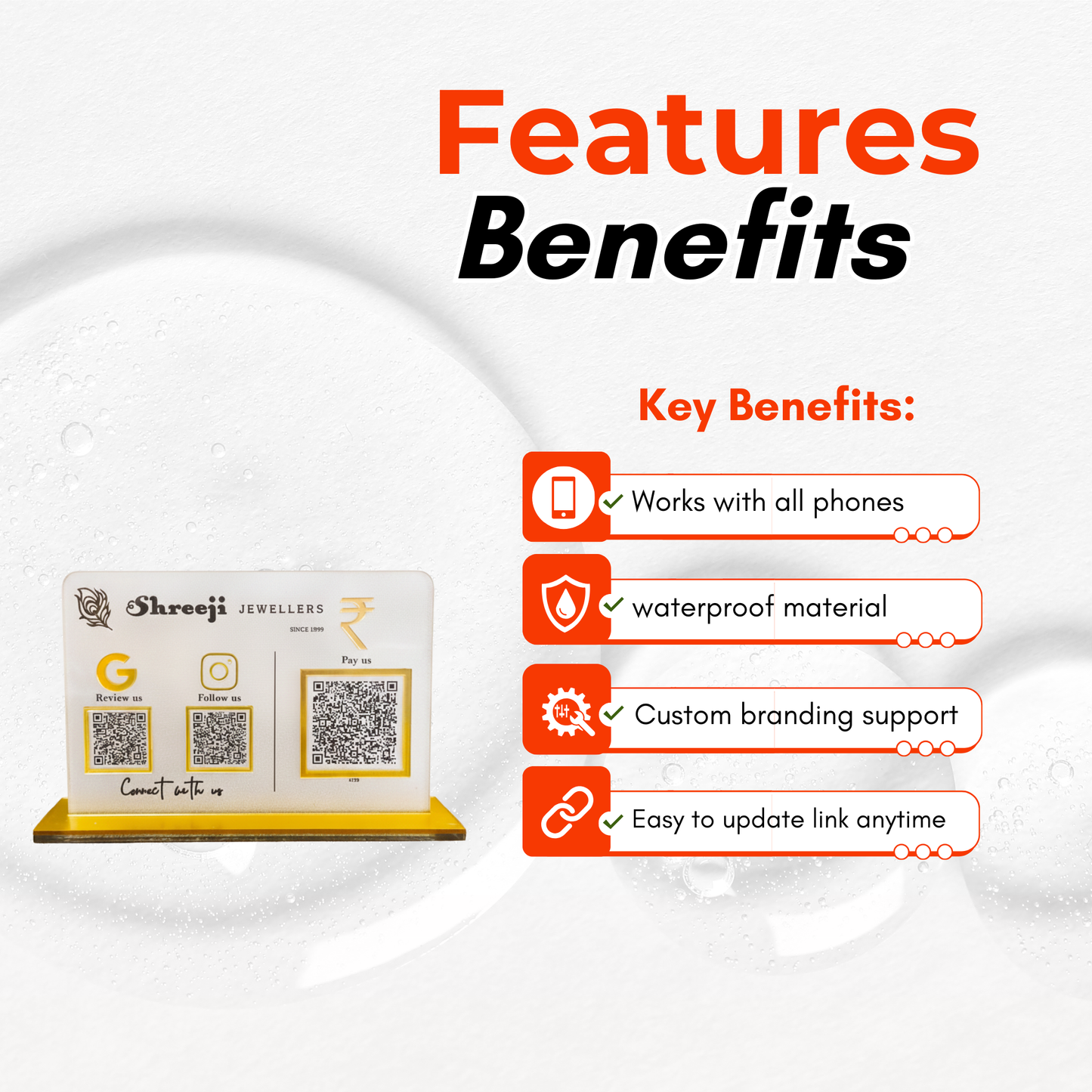 3 QR NFC Enabled Frosted Standee for Shops Cafes Clinics & Offices For Jewellers