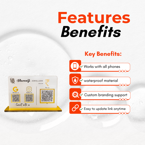 3 QR NFC Enabled Frosted Standee for Shops Cafes Clinics & Offices For Jewellers
