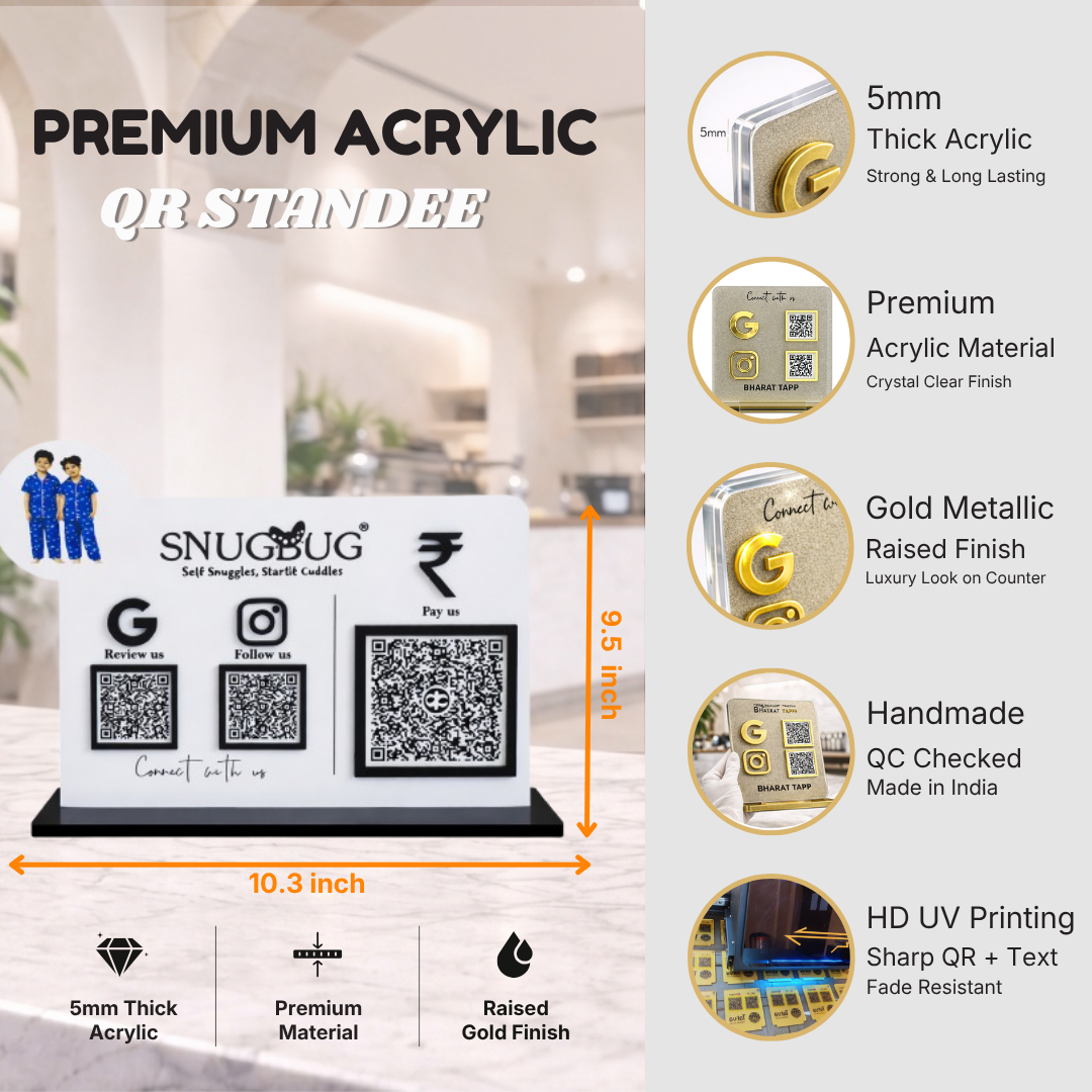 3 QR NFC Enabled White Standee Black Icons with Boys Cutout Design