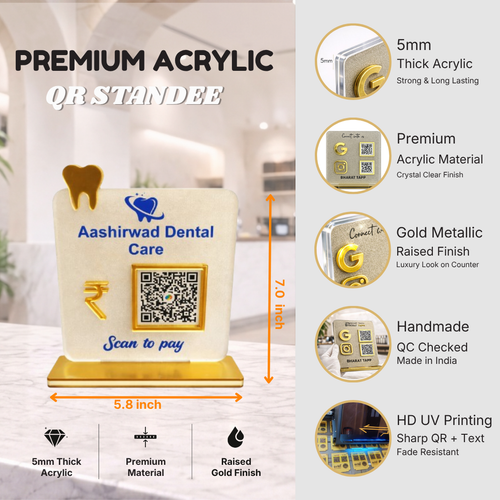 1 QR NFC Enabled Tooth Cut-Out Custom Shape Standee | Dental Clinic Counter for Dental Clinic