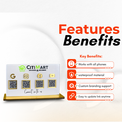 4 QR NFC Enabled White Horizontal White Colour QR Standee For Google Review