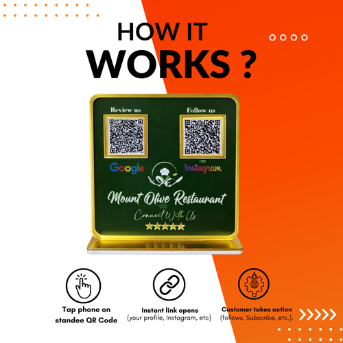2 QR NFC Enabled Green Golden Border Standee for Restaurant Cafe & Food Shop