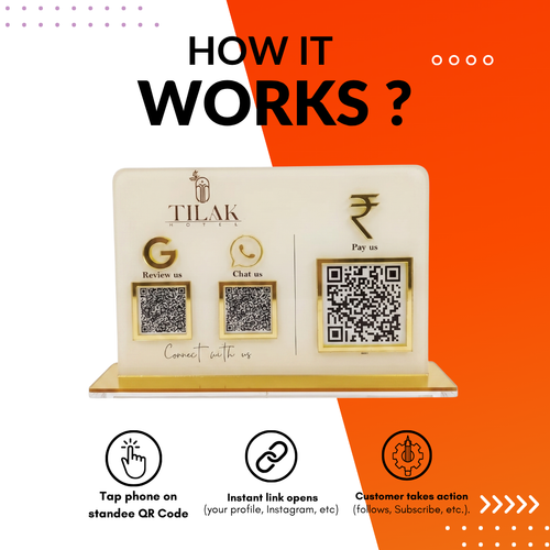 3 QR NFC Enabled Horizontal Digital White Standee for Restaurant and Boutiques