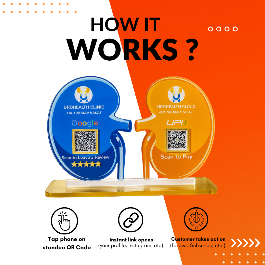 2 QR NFC Enabled Kidney Shape Standee For Clinic and Hospital