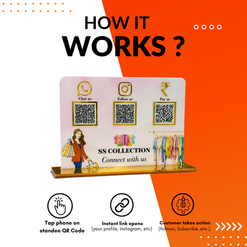 3 QR NFC Enabled Standee with Girl Printed Design for Clothing Store Boutique & Fashion Shop