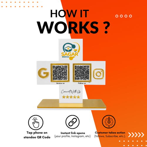 2 QR NFC Enabled Plus Shape Standee For Medical Store