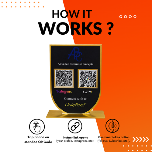2 QR NFC Enabled Black Golden Border Arch Shape Premium Standee for Shops & Business