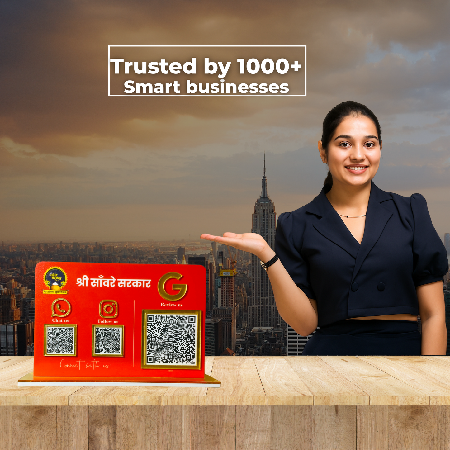 3 QR NFC Enabled Horizontal Red Standee for Shops Cafes & Offices