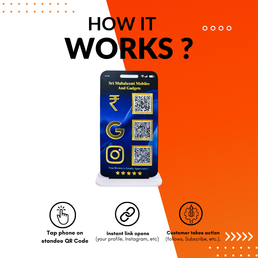 3 QR NFC Enabled Mobile Phone Shape Standee for Mobile Shop & Electronics Store