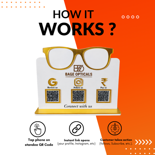 3 QR NFC Enabled Glasses CutOut Standee For Opticals