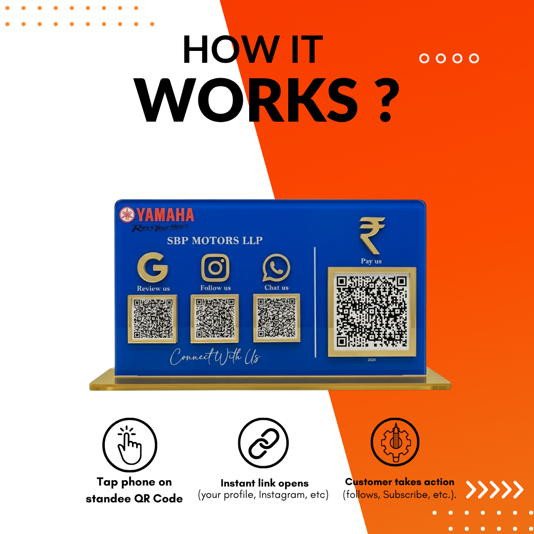 4 QR NFC Enabled Blue Horizontal Standee for  Review Social and Payment Display