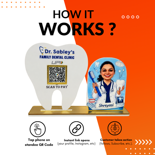 1 QR Tooth Shape NFC Enabled Standee For Doctor , Clinic and Health Care