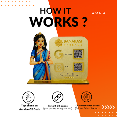 2 QR NFC Enabled Ethnic Wear Standee with Saree Girl Cutout for Boutique & Clothing Store