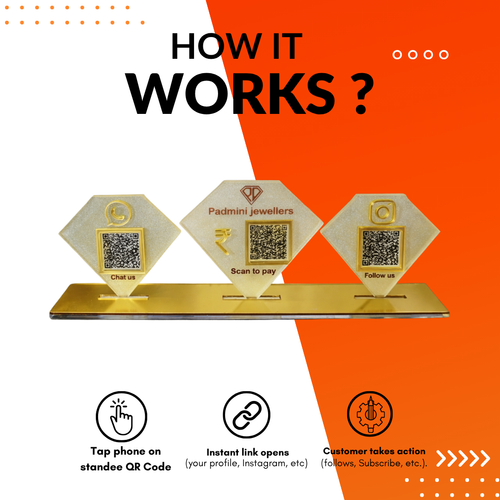 3 QR NFC Enabled Diamond Shape Standee for Jewellery Store & Gold Shop
