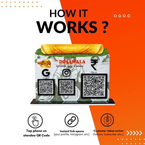 3 QR NFC Enabled Dosa Shape Standee for Restaurant Cafe & South Indian Food Shop For Restaurant & Cafe