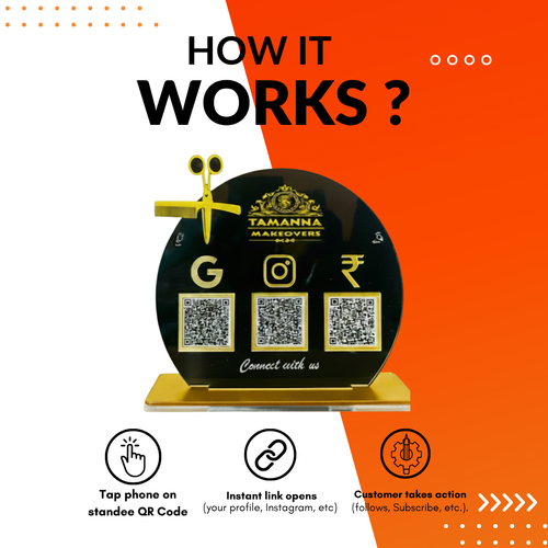 3 QR NFC Enabled Round Shape Standee with Scissor Cutout for Salon Spa & Barber Shop For Salon and spa