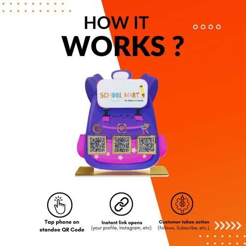 3 QR NFC Enabled School Bag Shape Standee for School Institute & Coaching Center