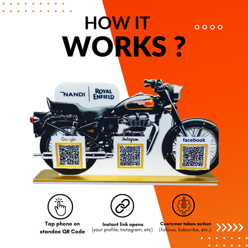 3 QR NFC Enabled Motorcycle Shape Standee