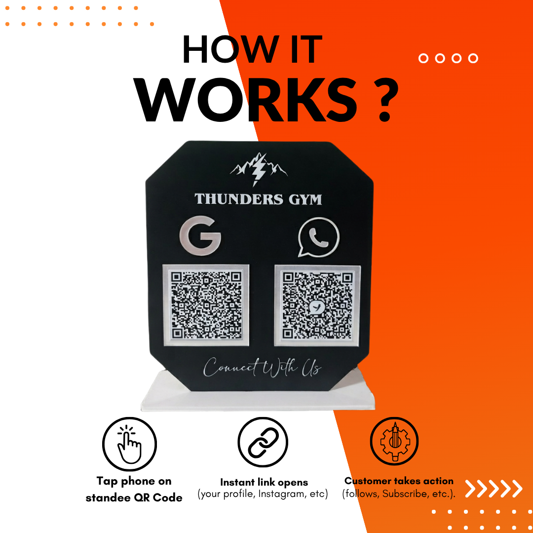 2 QR NFC Enabled Black Colour Standee for Gym & Fitness Studio