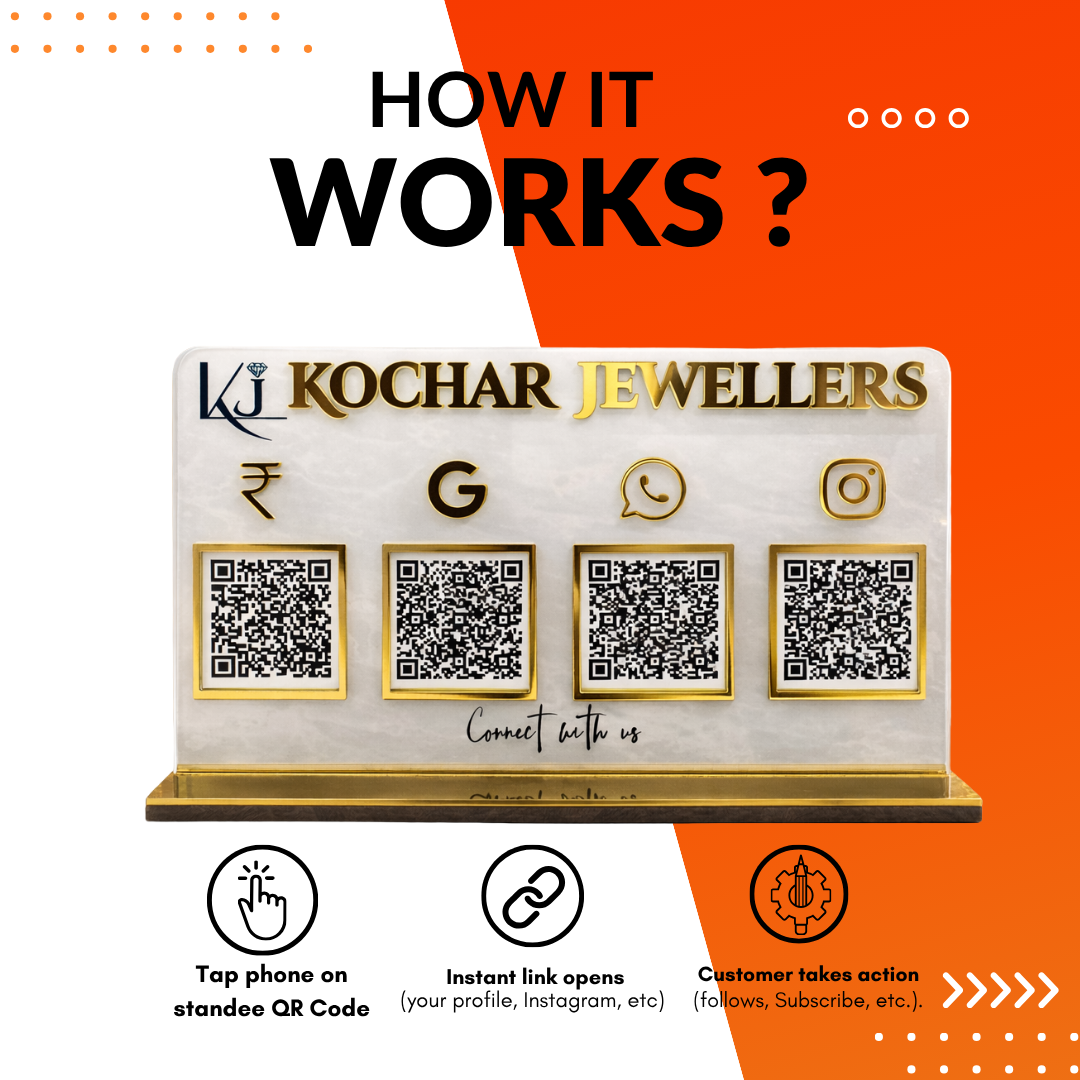 4 QR NFC Enabled Horizontal Standee for Jewellers Jewellery Shop Counter Table Top Standee