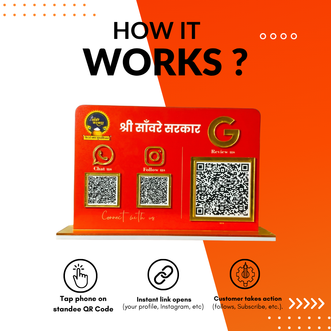 3 QR NFC Enabled Horizontal Red Standee for Shops Cafes & Offices