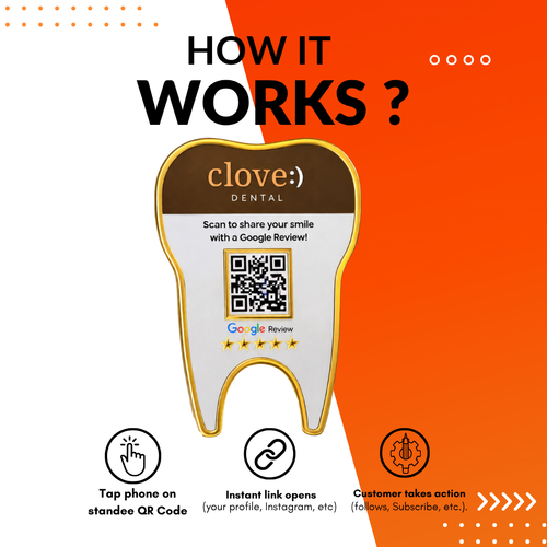 1 QR NFC Enabled Premium Tooth Shape Standee | Dental Clinic Counter for Dental Clinic