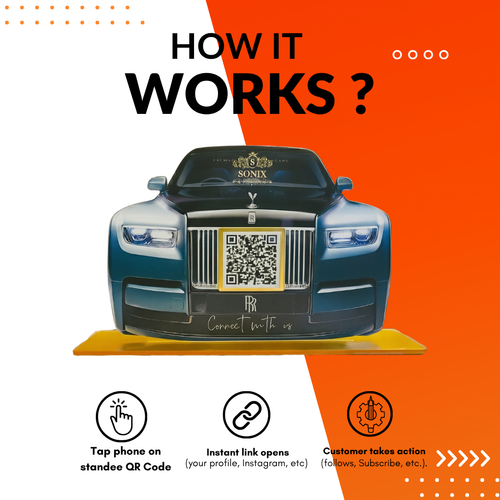 1 QR NFC Enabled Car Shape Standee for Automotive, Garage, Car Showroom