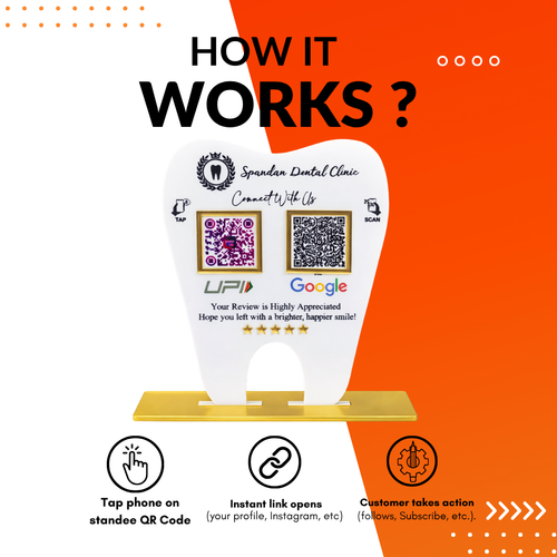 2 QR NFC Enabled Tooth Shape White Standee for Dental Clinic