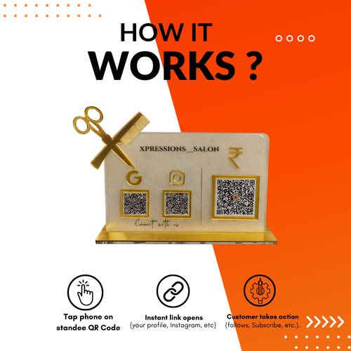 3 QR NFC Enabled Salon Standee with Scissor Cutout For Salon and spa
