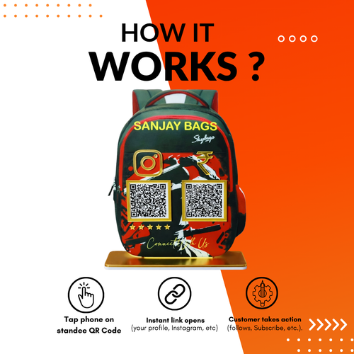 2 QR NFC Enabled Backpack Shape Bag Shop Standee for Bag Store