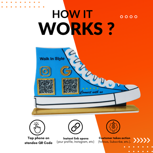 2 QR NFC Enabled Shoe Shape Standee For shoes Businesses