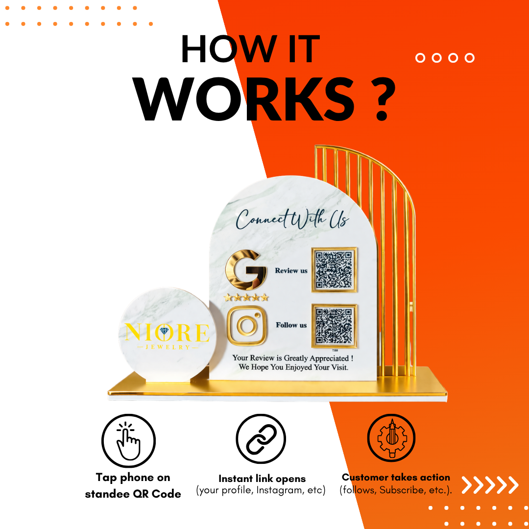2 QR NFC Enabled Circle Cutout White Standee For jewellers